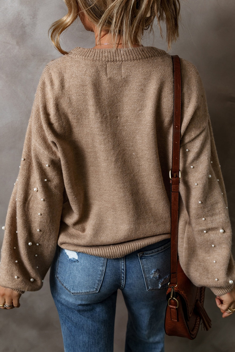 Pearl Detail Round Neck Long Sleeve Sweater | Chic & Cozy