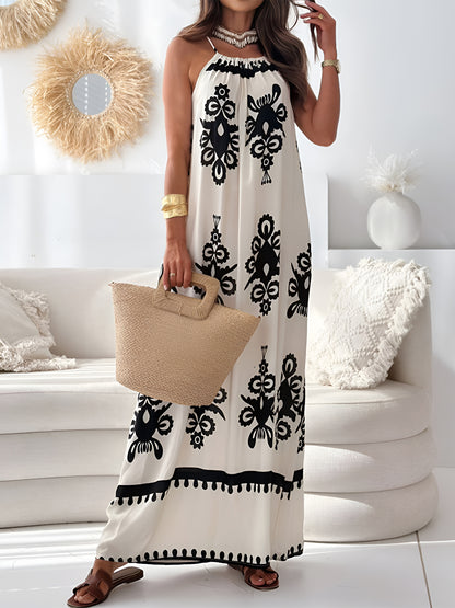 Printed Spaghetti Strap Sleeveless Maxi Dress Dust Storm