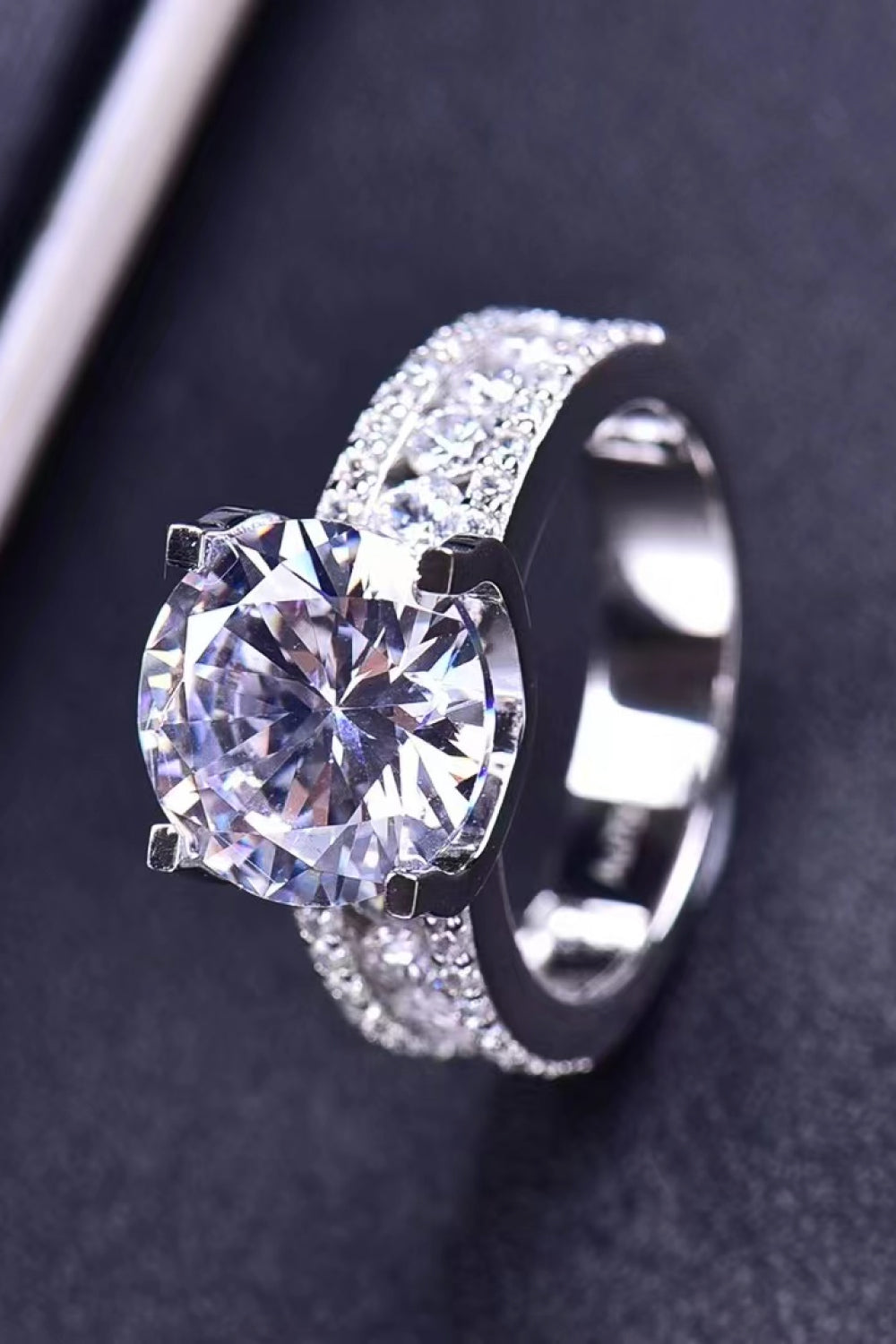 Platinum-Plated 5 Carat Moissanite Side Stone Ring Silver