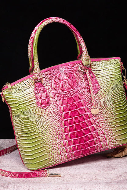 Gradient PU Leather Handbag Pink Green One Size