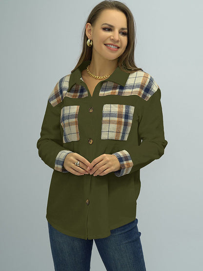 Plaid Dropped Shoulder Shirt Army Green