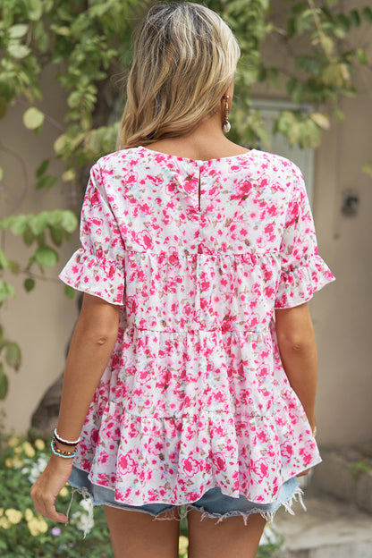 Floral Round Neck Short Sleeve T-Shirt