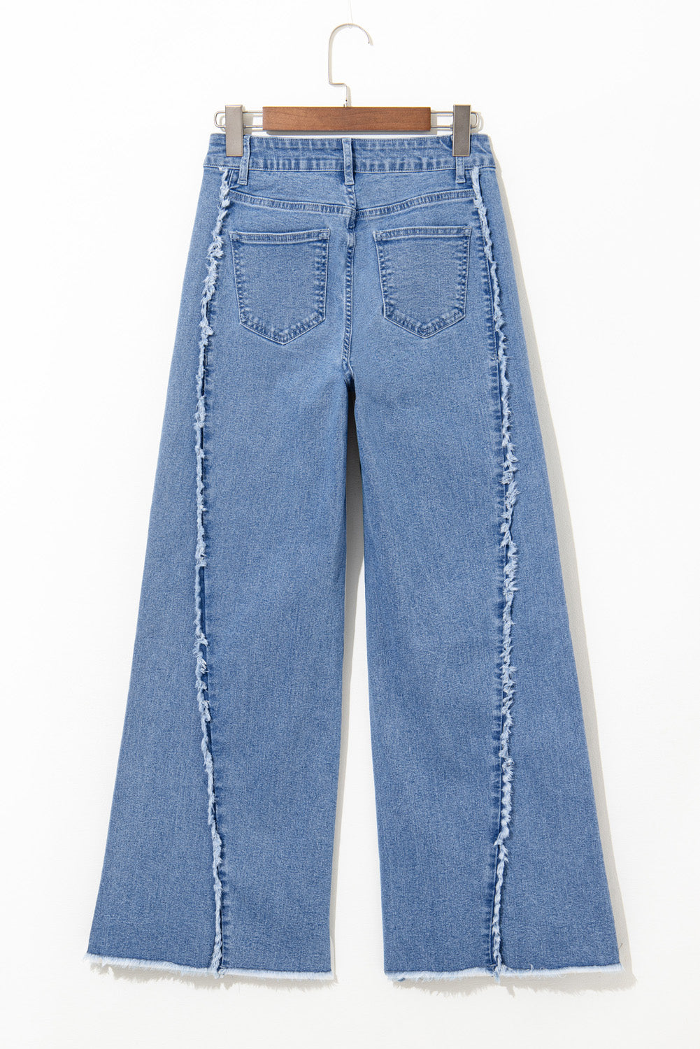 Beau Blue Vintage Stitching Raw Hem Flared Jeans