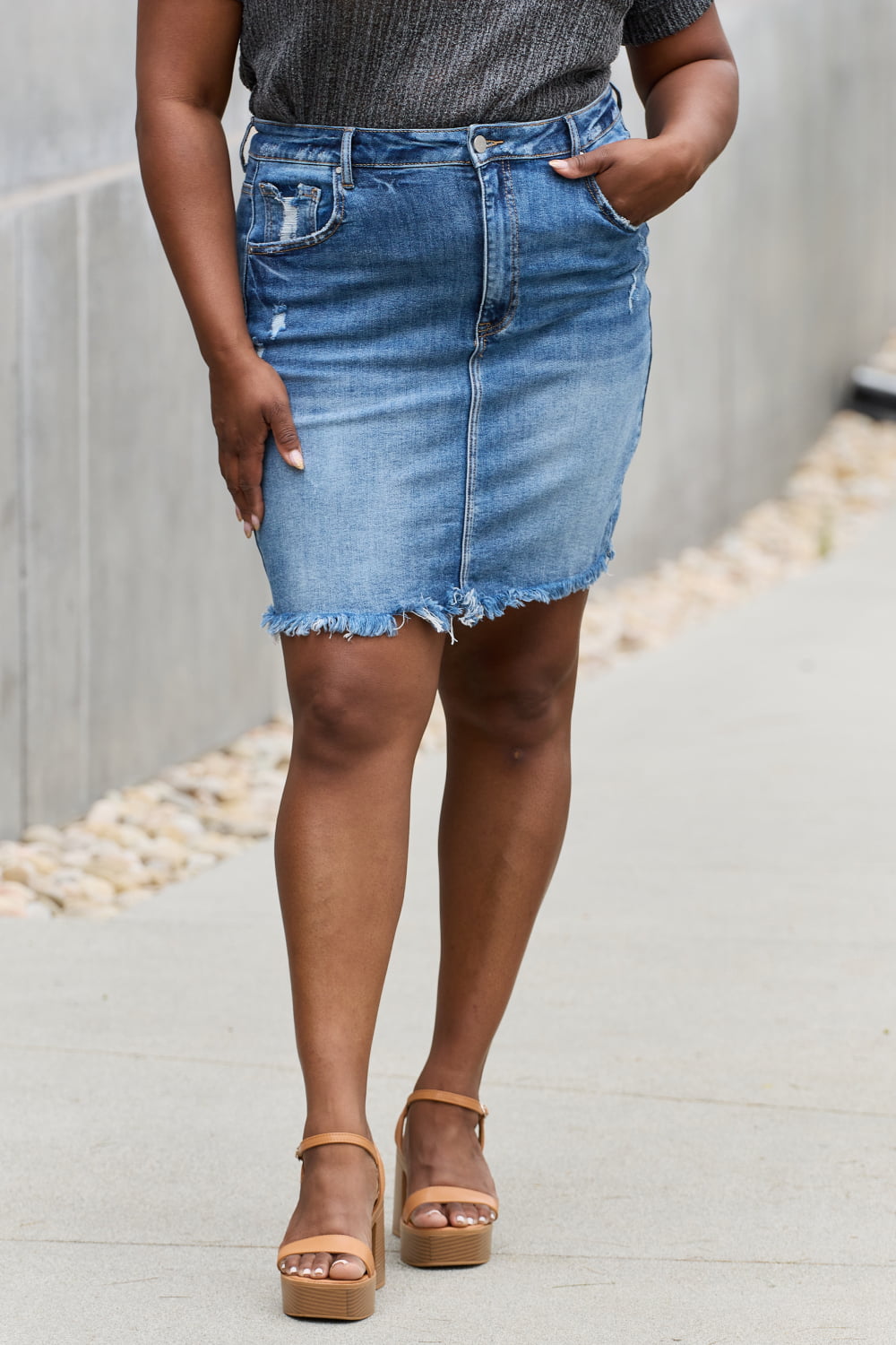 RISEN Amelia Full Size Denim Mini Skirt Medium