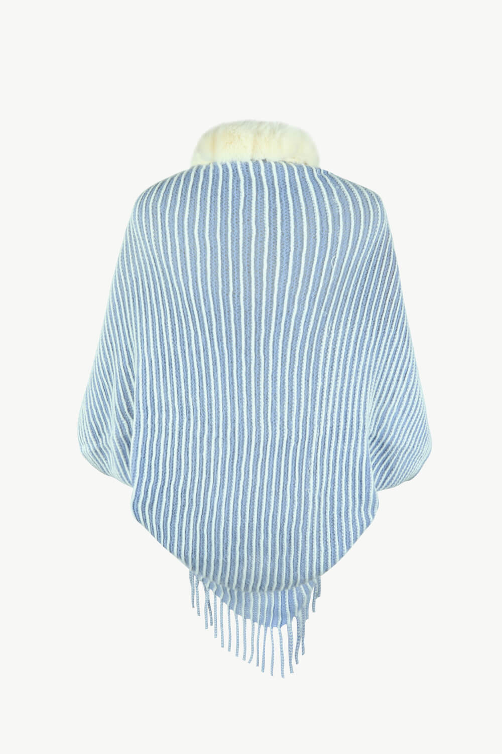 Striped Open Front Fringe Poncho - Thandynie