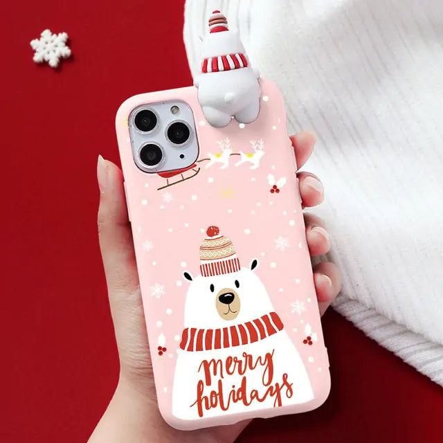 3D Merry Christmas Phone Case Pink For iPhone XS