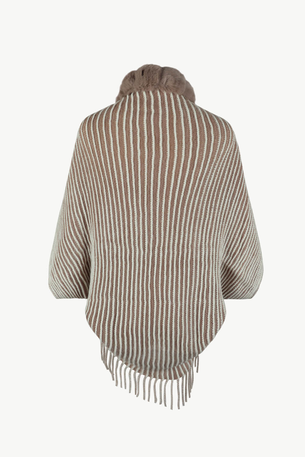 Striped Open Front Fringe Poncho - Thandynie