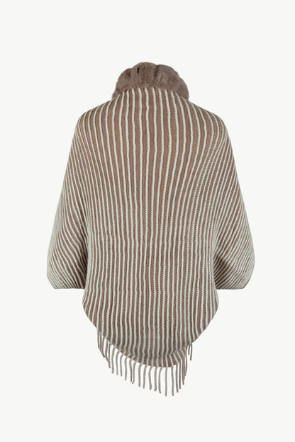 Striped Open Front Fringe Poncho