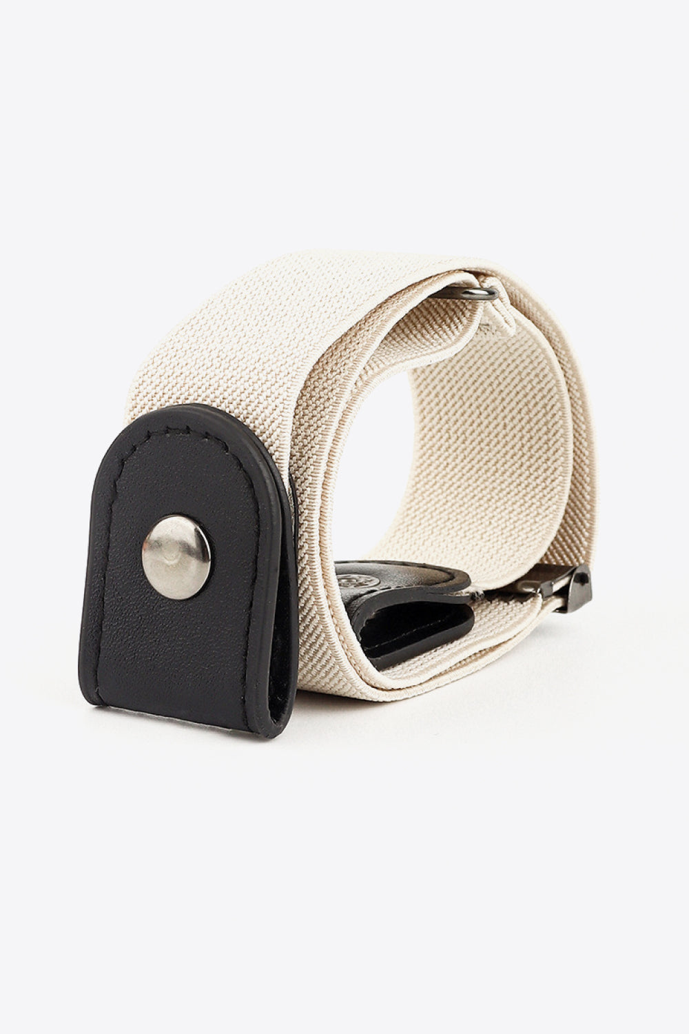 PU Elastic Snap Closure Belt Cream Black One Size