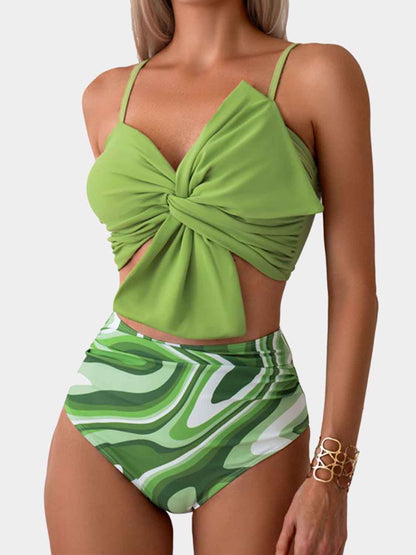 Twisted Spaghetti Strap Bikini Set Matcha Green