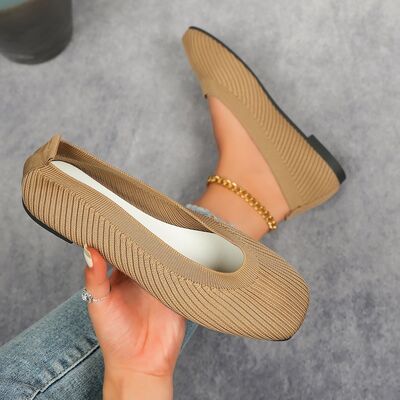 Knitted Square Toe Flat Slip-Ons Khaki