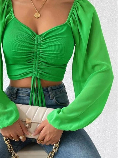 Drawstring Sweetheart Neck Cropped Top