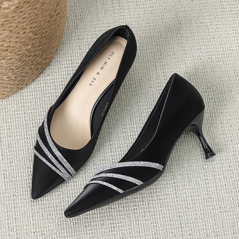 Pointed Stiletto Heel Classy Shoes Women Black