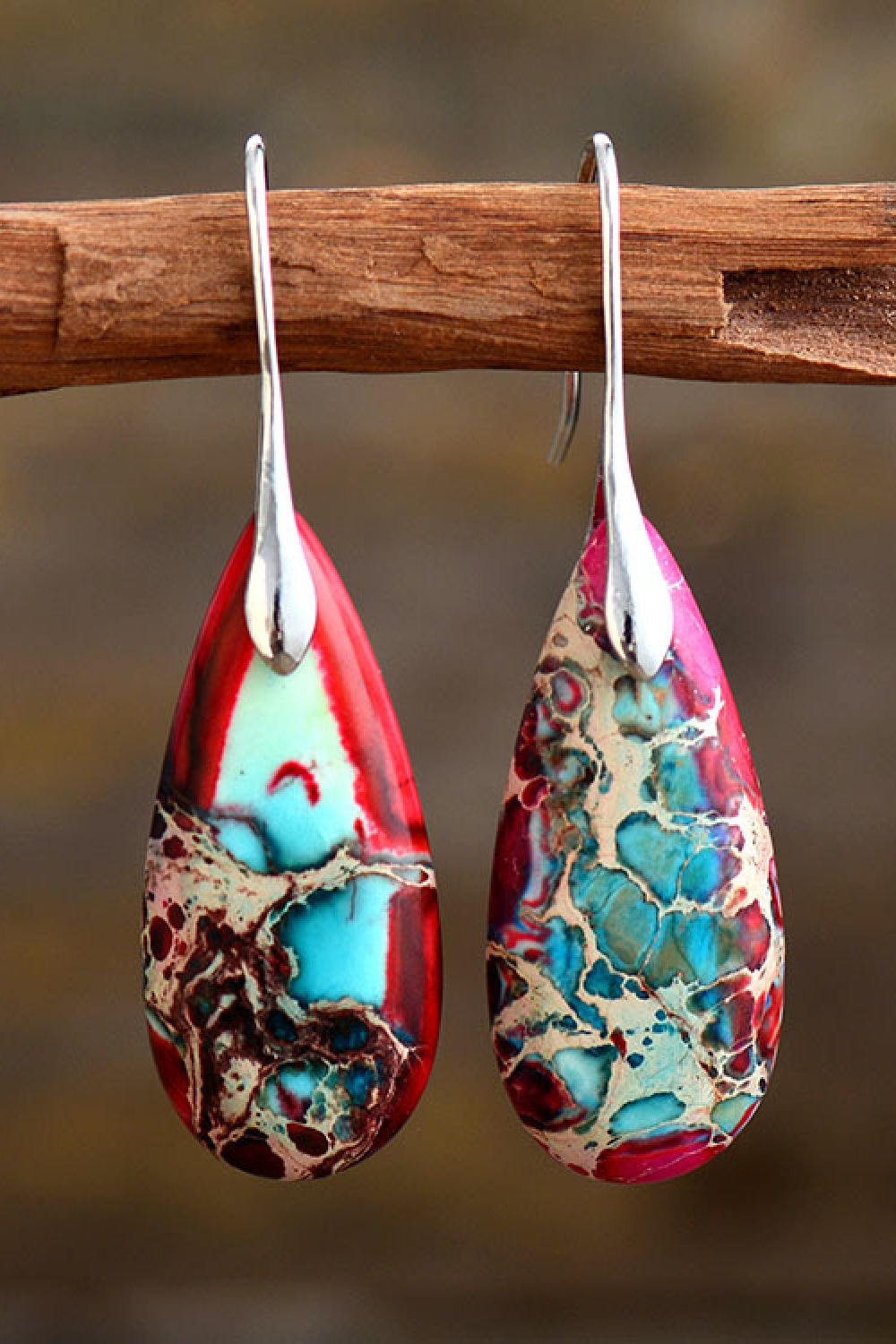 Handmade Teardrop Shape Natural Stone Dangle Earrings - Thandynie