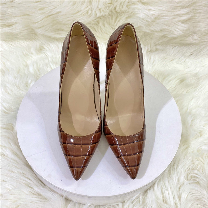 Serpentine Pointed Stiletto Heel Low-cut High Heels Brown 8CM