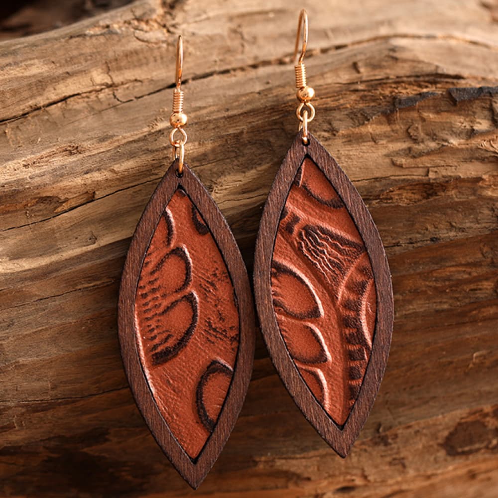 Geometrical Shape Wooden Dangle Earrings - Thandynie