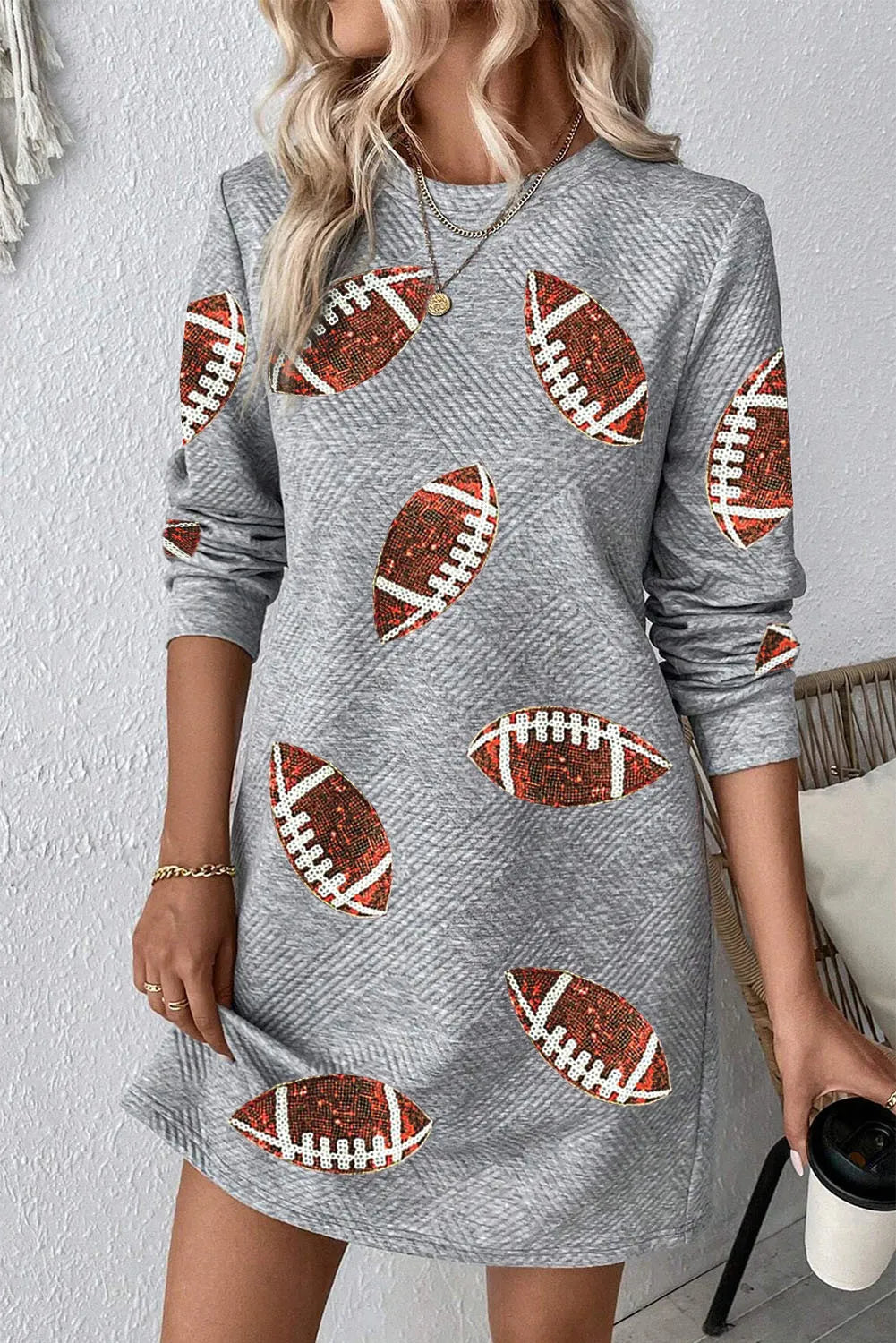 Sequin Football Long Sleeve Mini Dress Gray