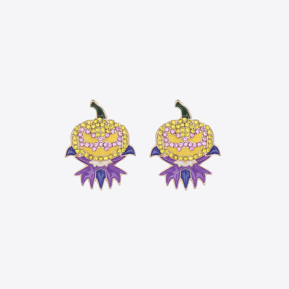 Demon Pumpkin Rhinestone Alloy Earrings Purple One Size