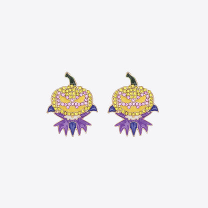 Demon Pumpkin Rhinestone Alloy Earrings Purple One Size