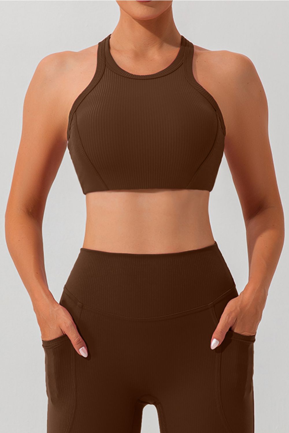 Round Neck Racerback Active Tank Brown