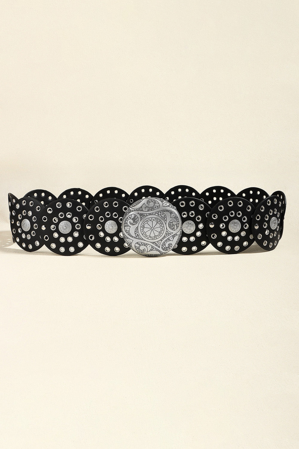 Vintage PU Leather Wide Belt Silver Black One Size