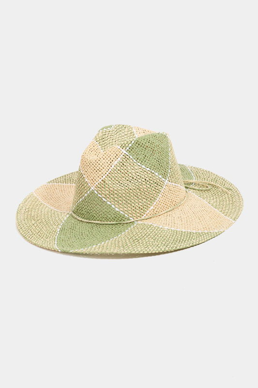 Fame Contrast Straw Braid Hat Green One Size