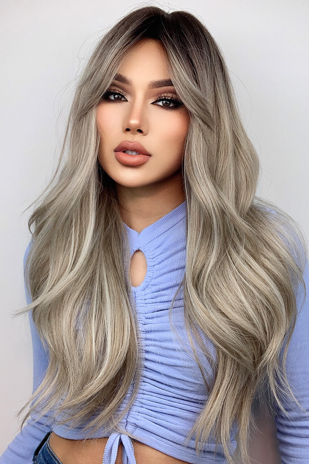 Full Machine Long Wave Wigs 26'' Ash Blonde Balayage One Size