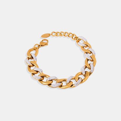 Zircon Titanium Steel Chunky Chain Bracelet Gold One Size