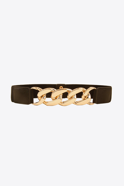 Chain Detail Elastic Belt Black Gold One Size