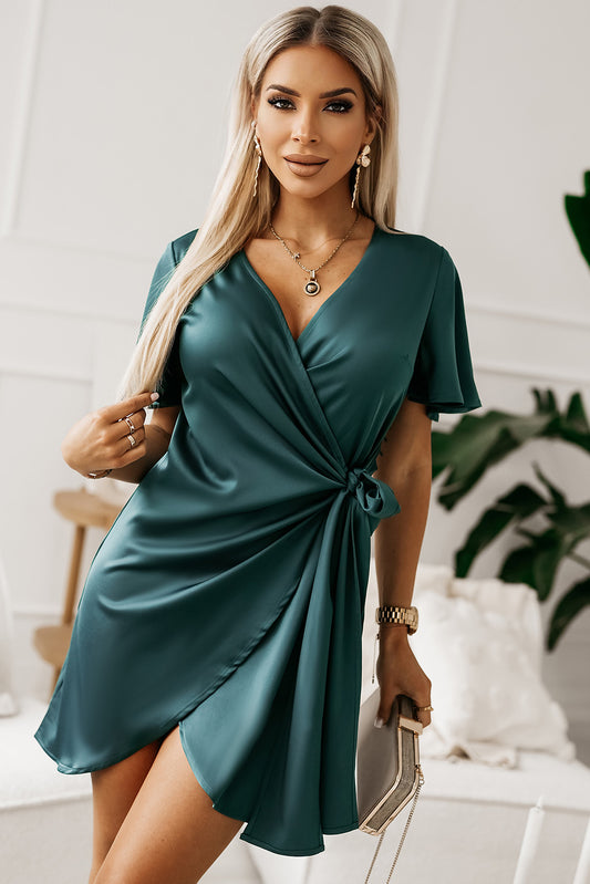 Tied Flutter Sleeve Dress Forest