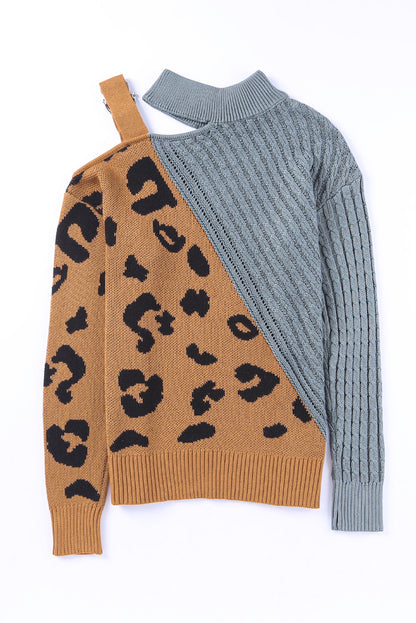 Leopard Block Turtleneck Sweater