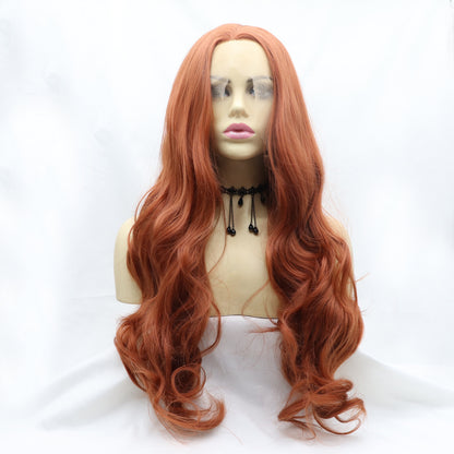 13*3" Lace Front Wigs Synthetic Long Wavy 24" 130% Density Orange One Size