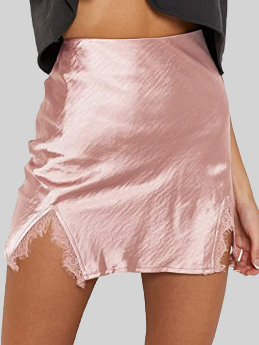 Lace Detail Slit Mini Skirt Blush Pink