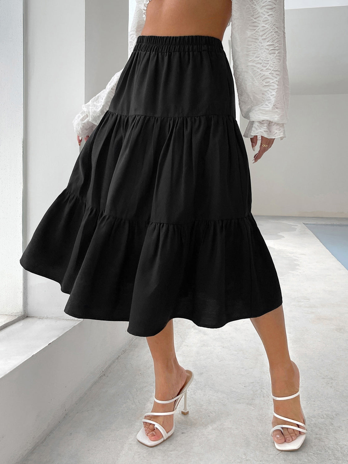 Tiered Midi Skirt Black