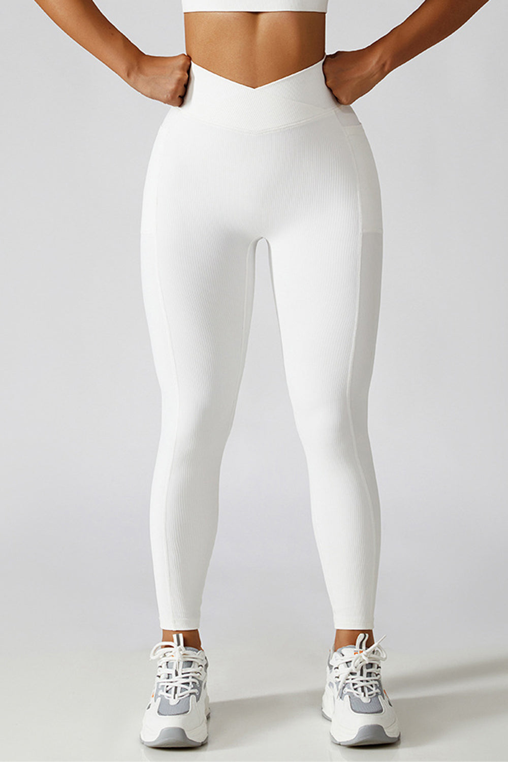 Basic Bae Crossover Waist Active Leggings White