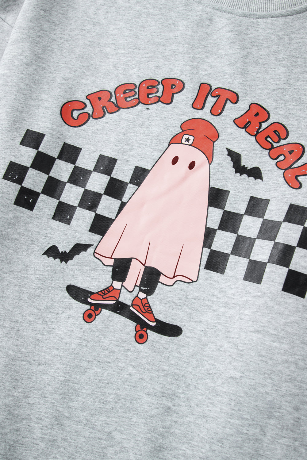 Light Grey Creep It Real Ghost Print Plus Size Sweatshirt