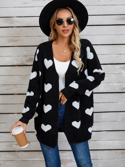 Angel Wings Heart Open Front Long Sleeve Cardigan Black