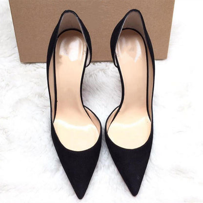 Women's Pointed Toe Stiletto High Heels - French Side Empty Soft Leather