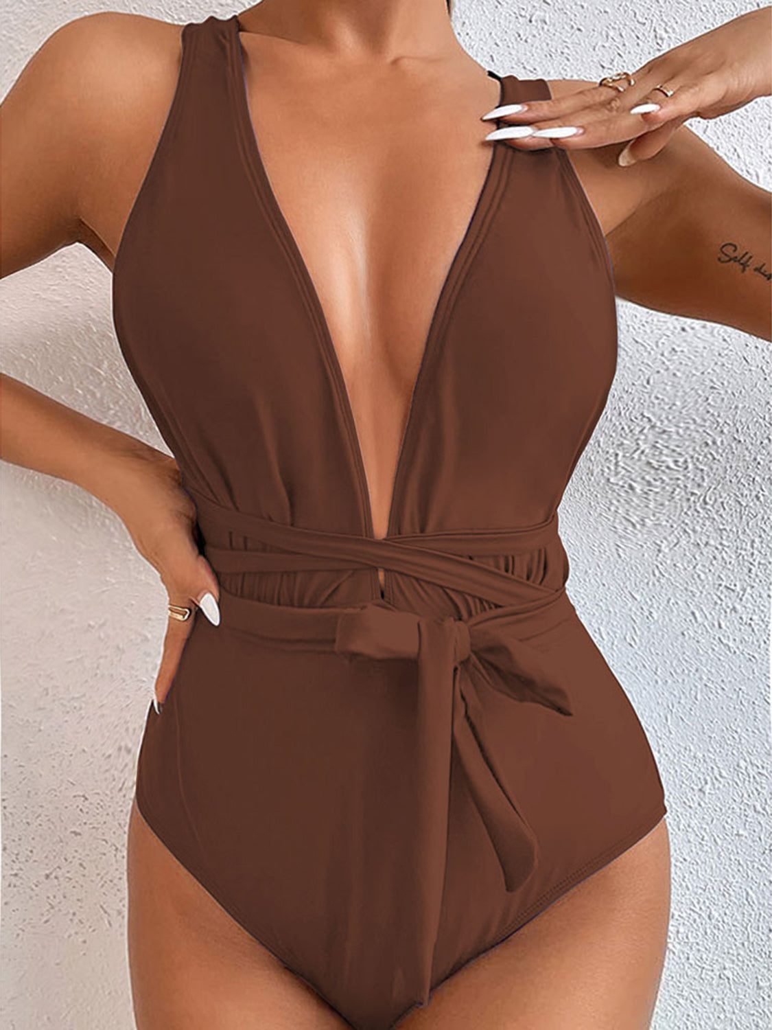 Tied Crisscross Wide Strap One-Piece Swimwear