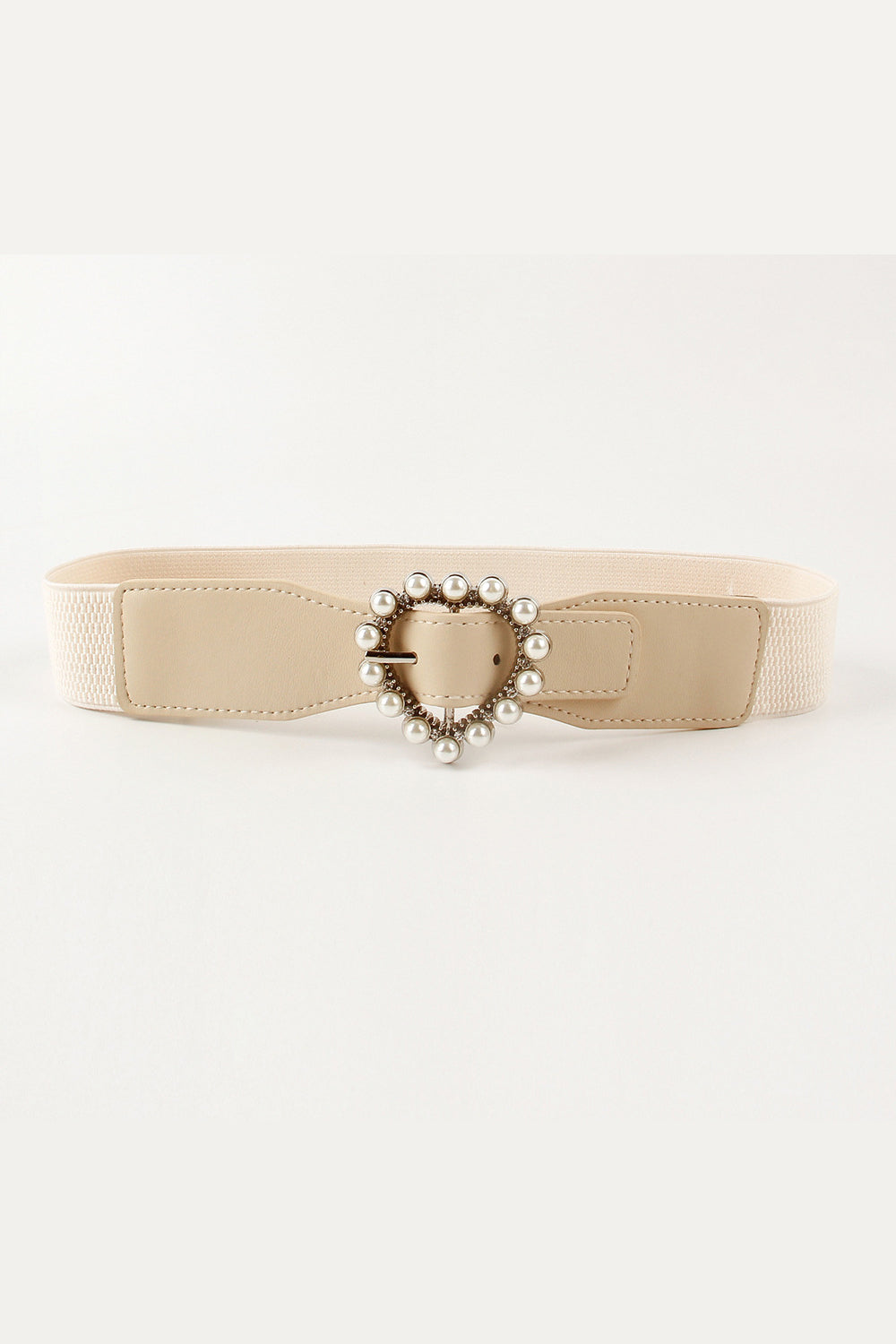 Pearl Heart Buckle Elastic Belt Ivory One Size