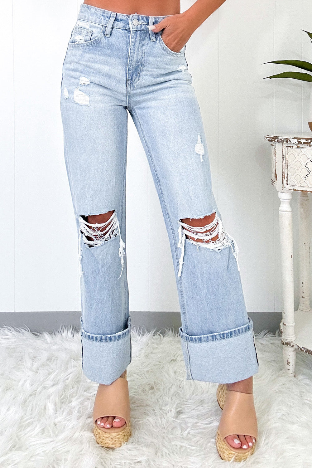 Beau Blue Light Wash Distressed Flare Jeans Beau Blue 93%Cotton+5%polyester+2%Elastane