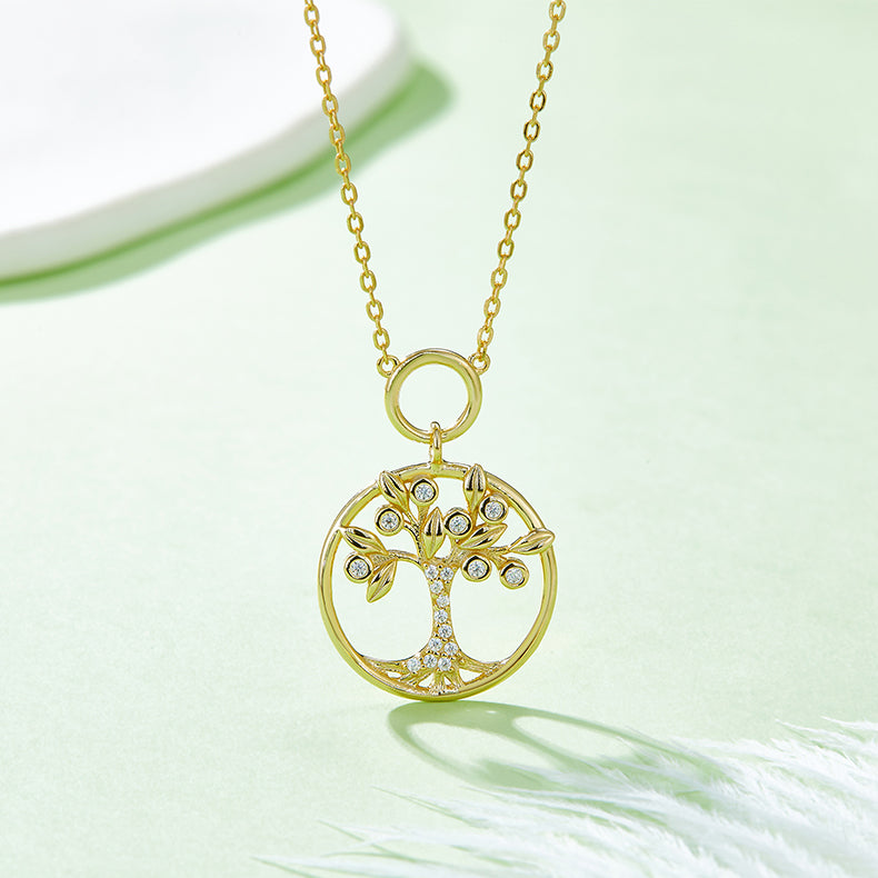 Moissanite 925 Sterling Silver Tree Of Life Pendant Necklace Gold One Size