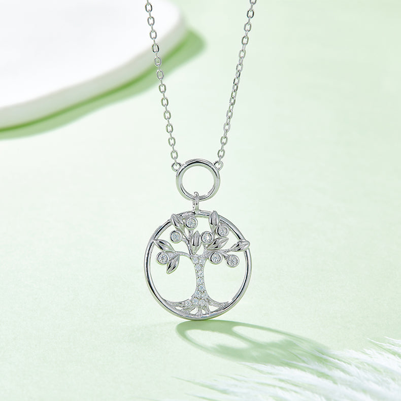 Moissanite 925 Sterling Silver Tree Of Life Pendant Necklace - Thandynie