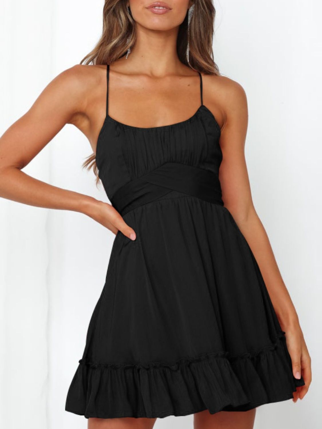 Tied Crisscross Scoop Neck Cami Dress Black