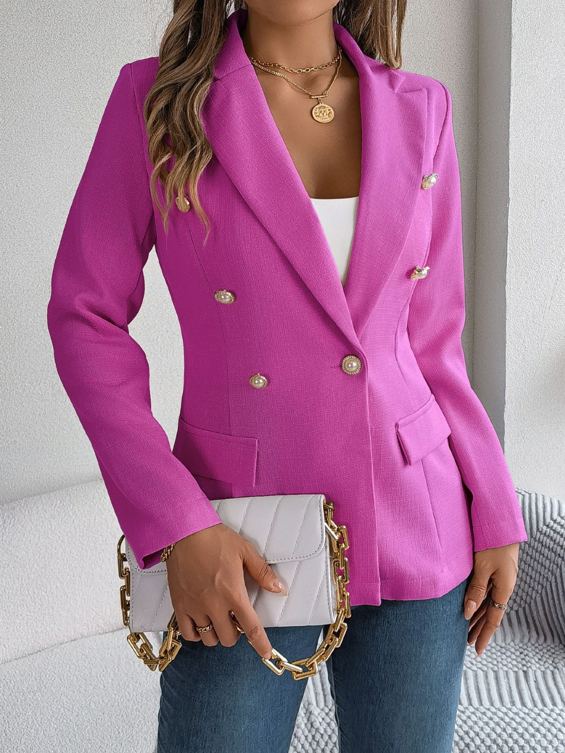 Decorative Pocket Flap Lapel Collar Long Sleeve Blazer