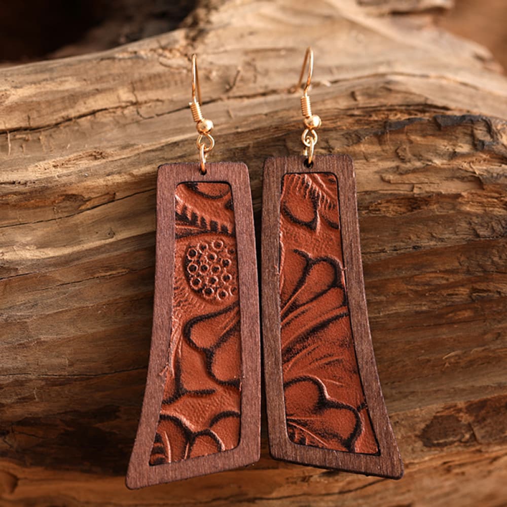 Geometrical Shape Wooden Dangle Earrings - Thandynie