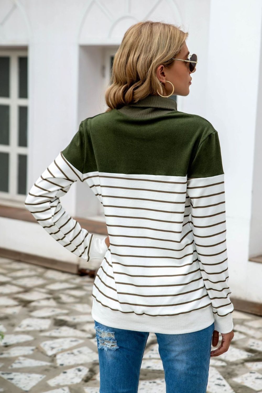 Striped Contrast Turtleneck Sweater