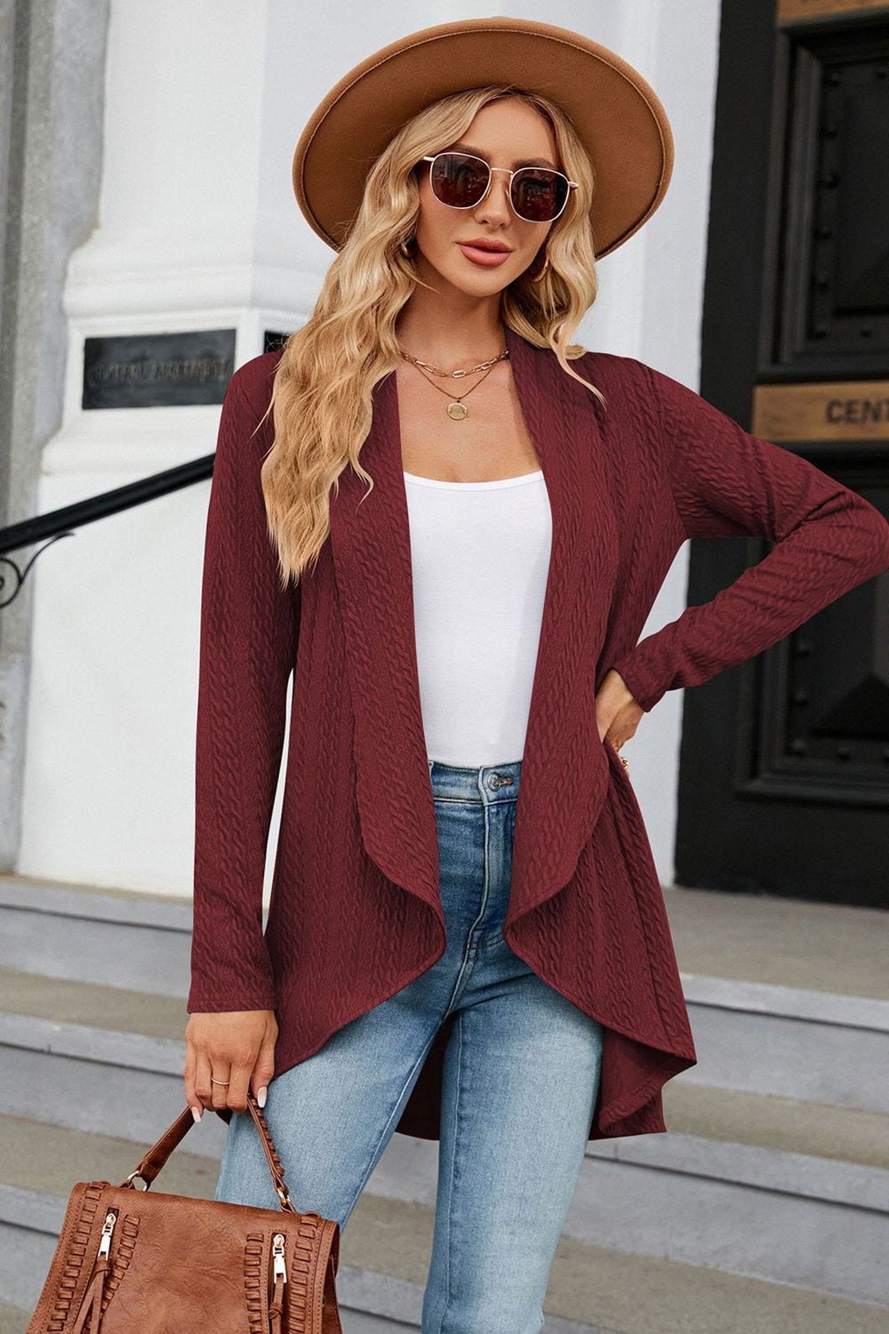 Open Front Long Sleeve Cardigan - Thandynie