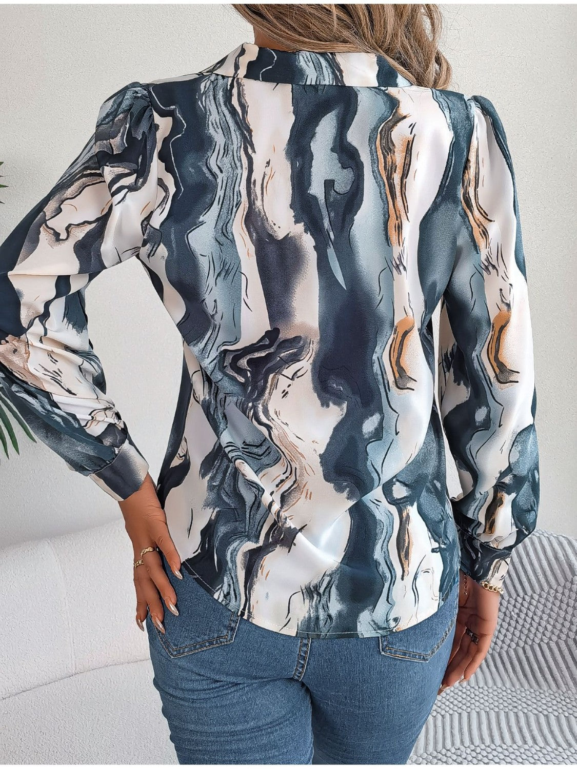 Printed Button Up Long Sleeve Shirt - Thandynie
