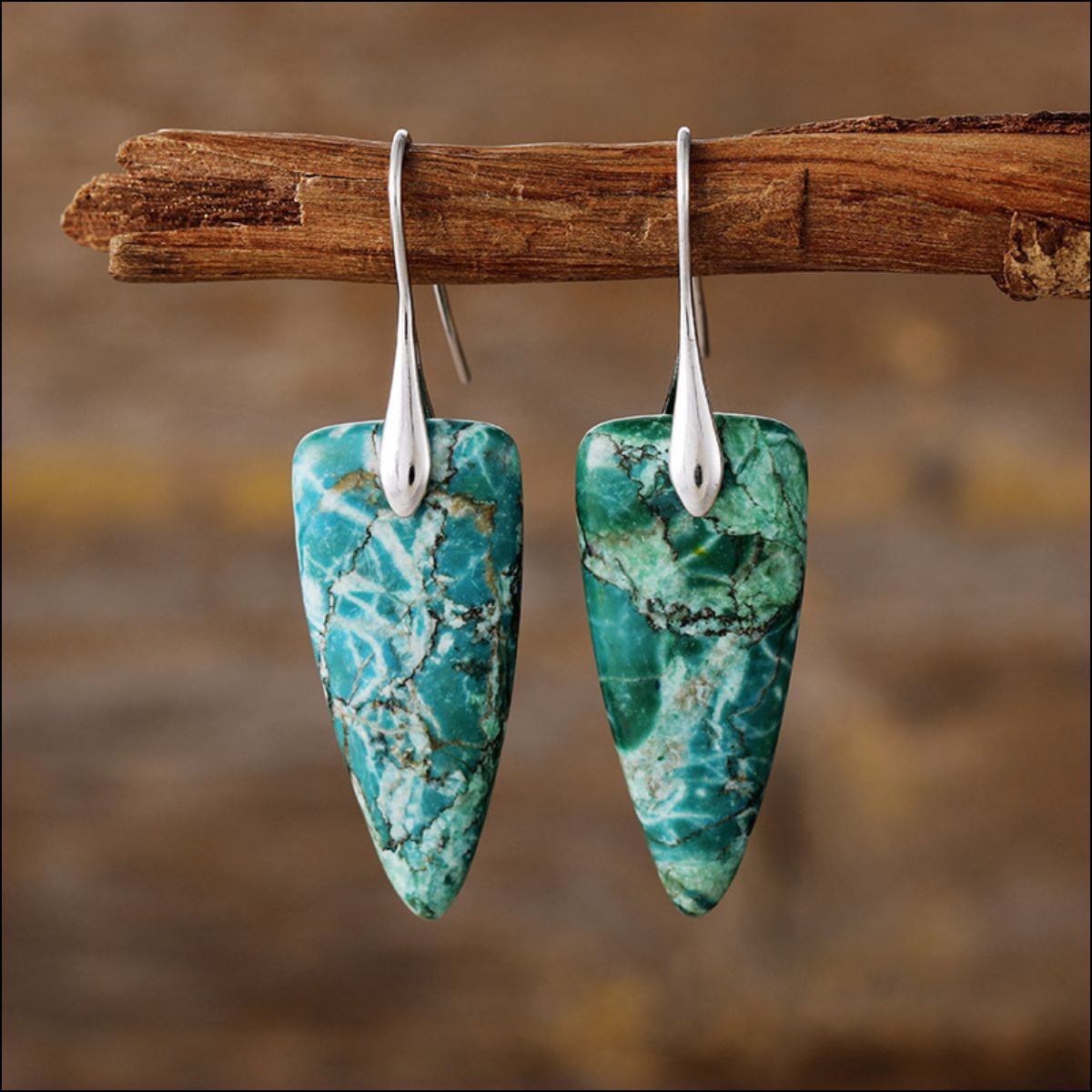 Natural Stone Geometric Shape Earrings - Thandynie